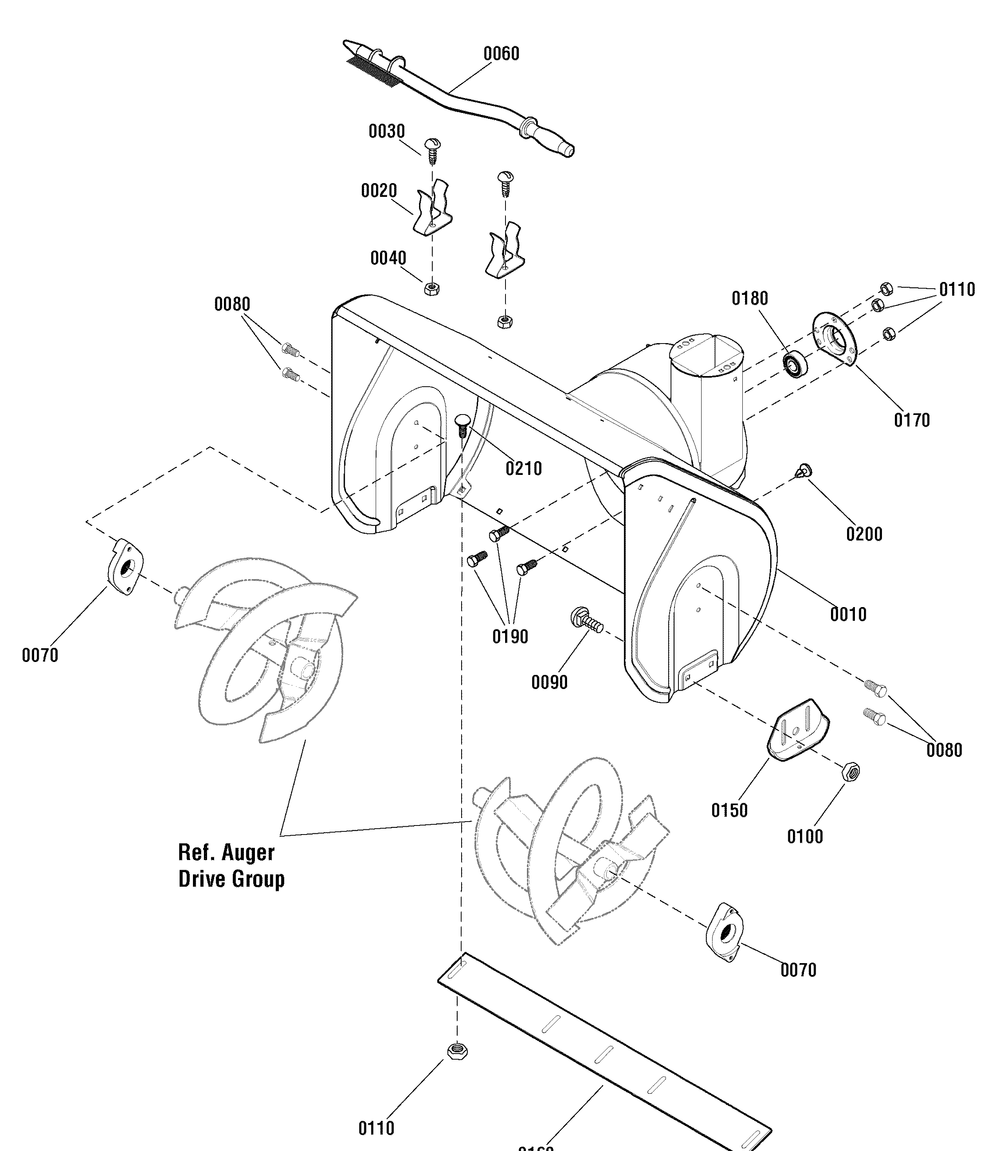 Auger Housing Group Diagram and Parts List for 1695752-18-2847-30 2009 Briggs and Stratton Snow Blower